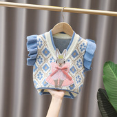 女童马甲婴儿宝宝春秋针织衫 毛衣小背心婴幼儿童毛线卡通外穿坎肩