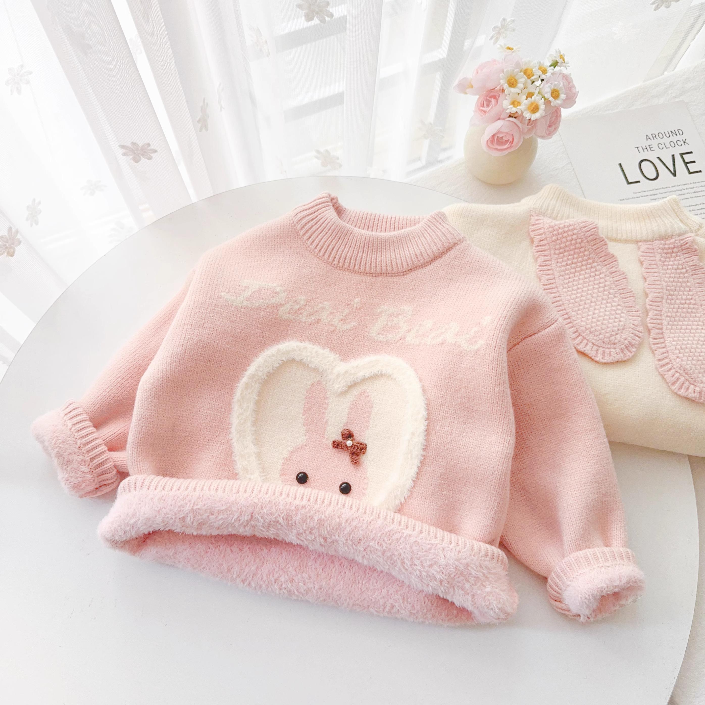 女童毛衣加厚一体绒秋冬款