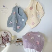 女童针织背心马夹新款 女宝宝蝴蝶结圆领洋气坎肩百搭儿童毛衣马甲