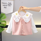 上衣1 衬衫 5岁女宝宝洋气白衬衣针织马甲两件套 毛衣长袖 女童秋装