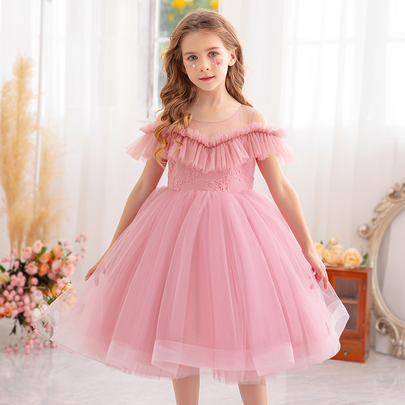 夏季公主裙女童蓬蓬网纱裙子婴幼儿童生日演出礼服新生短袖连衣裙