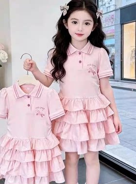 POLO领蛋糕裙女童连衣裙夏季婴幼儿短袖公主裙小女孩半袖连身裙子