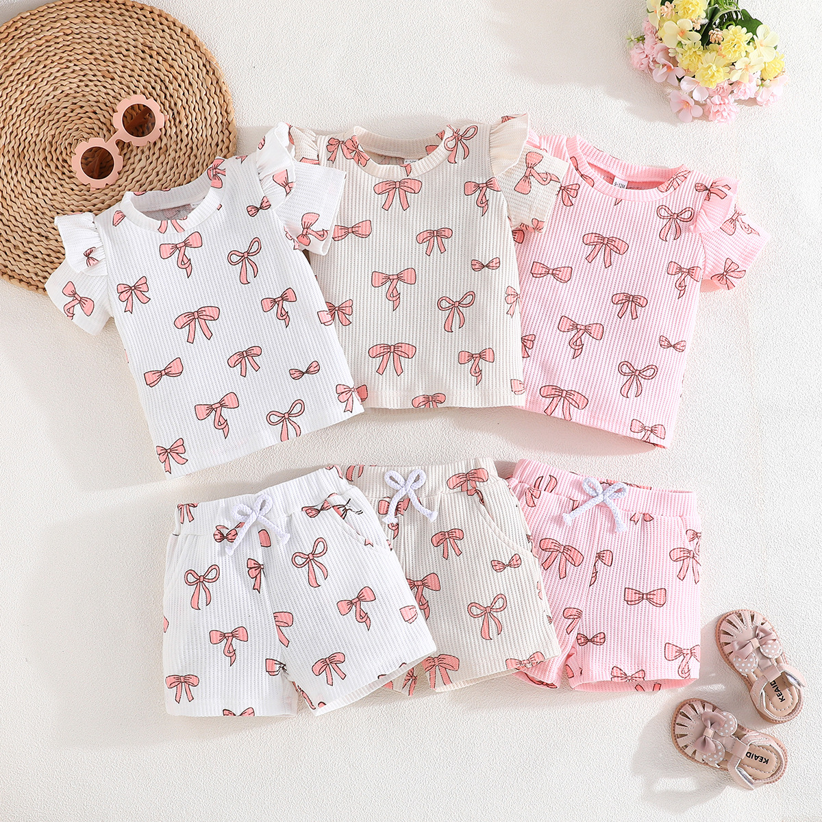 跨境女童夏季衣服薄款小女孩可爱休闲服婴幼儿童短袖上衣短裤套装