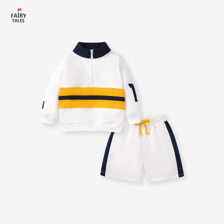 欧美风男童外贸女童春秋季长袖上衣中小童短裤套装儿童休闲运动服