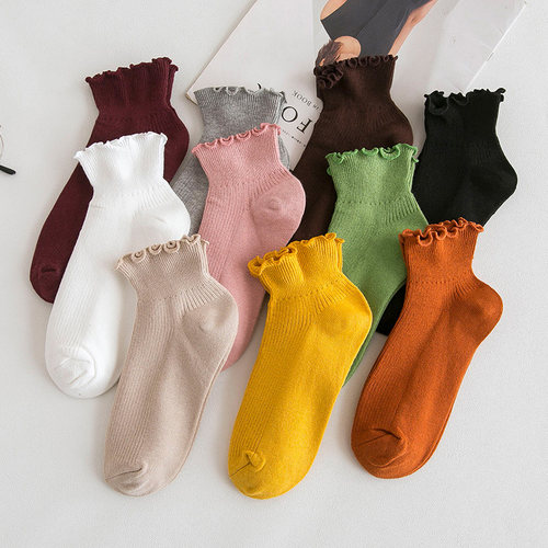 袜子女短袜春夏纯棉木耳边全棉ins潮韩国可爱公主日系花边中筒袜