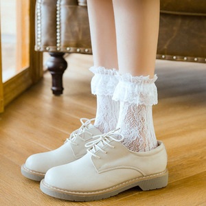 日系镂空蕾丝袜子女白色中筒堆堆袜软妹少女花边网格短袜可爱韩版