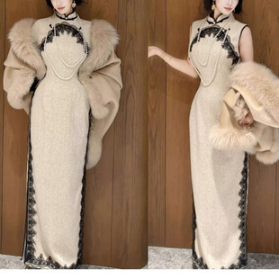 画报夫人中式加厚旗袍冬装新款修身收腰民国风长袖连衣裙宋氏美学