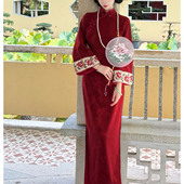 新娘敬酒年轻款 画报夫人订婚红色旗袍冬装 加绒新中式 礼服红墙蝴蝶