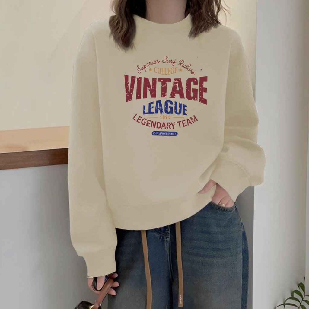 纯棉杏色短款卫衣女装春秋2025新款爆款外套圆领小个子独特女衣服