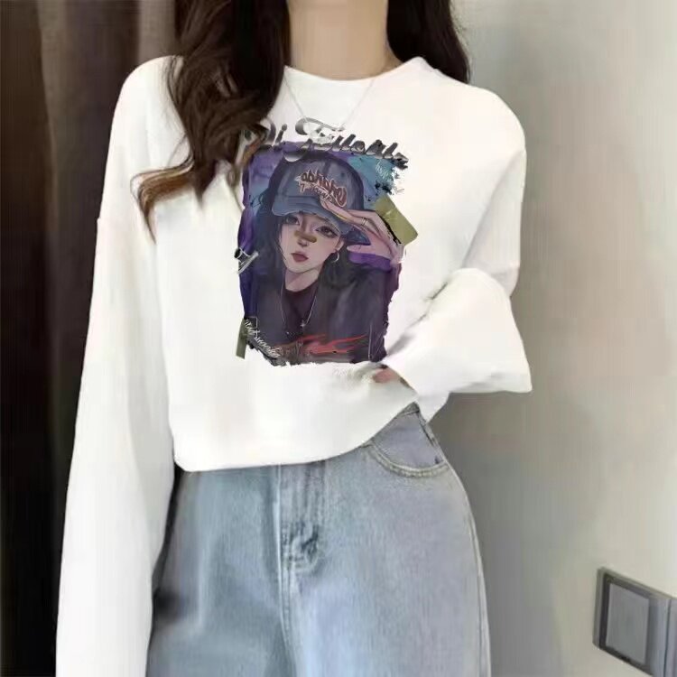 纯棉春秋韩式休闲风印花卫衣女薄款长袖宽松短款百搭上衣洋气显瘦