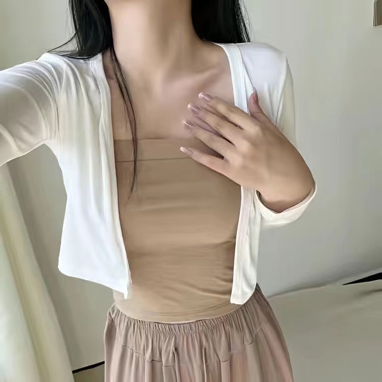 莫代尔白色短款薄款显瘦防晒开衫女小外套夏季温柔气质纯色空调