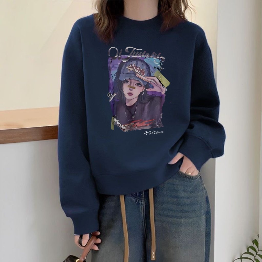 毛圈棉女生卫衣薄款长袖短款宽松百搭洋气春秋新款高腰上衣ins潮