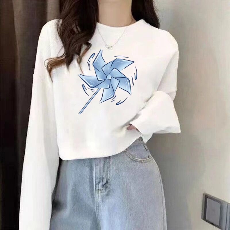 毛圈纯棉圆领短款卫衣女韩版宽松薄款印花套头小个子时尚洋气上衣
