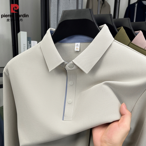 皮尔卡丹中年男长袖Polo衫宽松