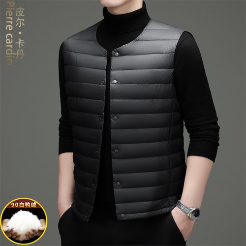 皮尔卡丹轻奢羽绒马甲中老年保暖