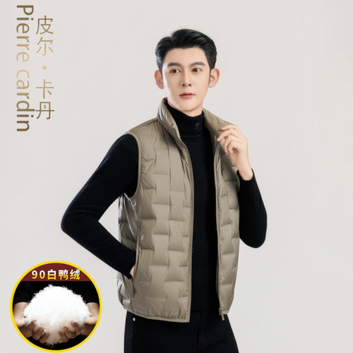 皮尔卡丹白鸭绒羽绒服马甲男士冬季加厚保暖外套休闲无袖羽绒背心