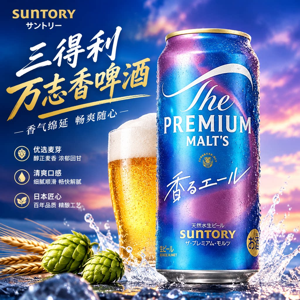 日本进口三得利万志蓝啤酒生啤350/500ml罐听天然水啤酒拉格醇香