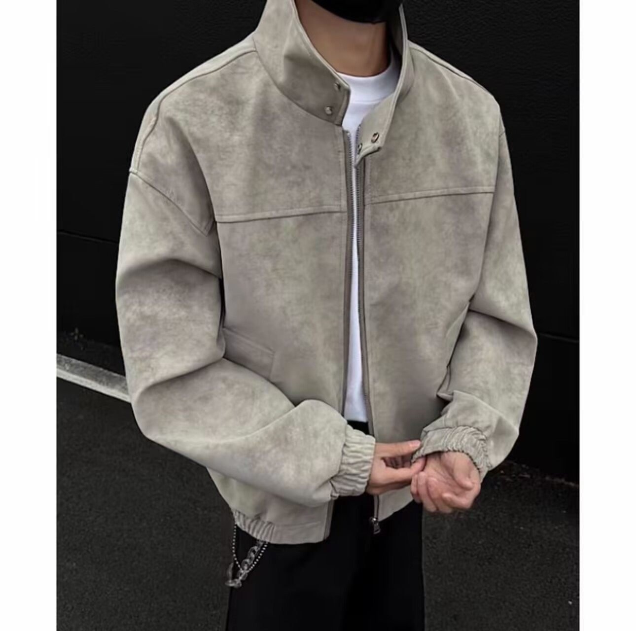 扎染皮衣外套男宽松秋季高级感情侣机车服PU皮夹克短款痞帅棒球服