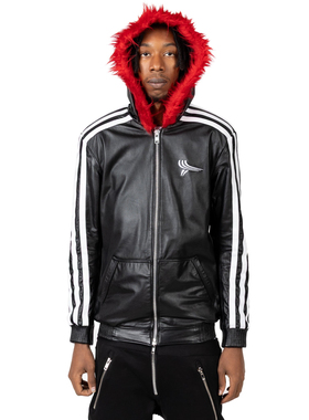 Yori Mainline Black Leather Hoodie皮连帽衫