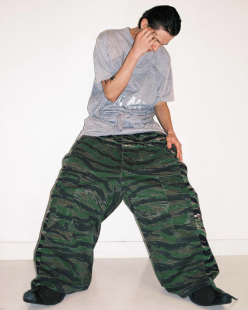 Double PARIS Tiger Stripe YOUTH Pants拼接虎纹迷彩长裤