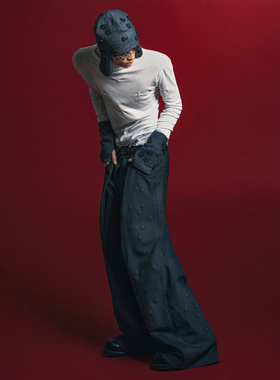 BADSON 'BUTTONS' PLEATED PANTS羊毛压花纽扣长裤