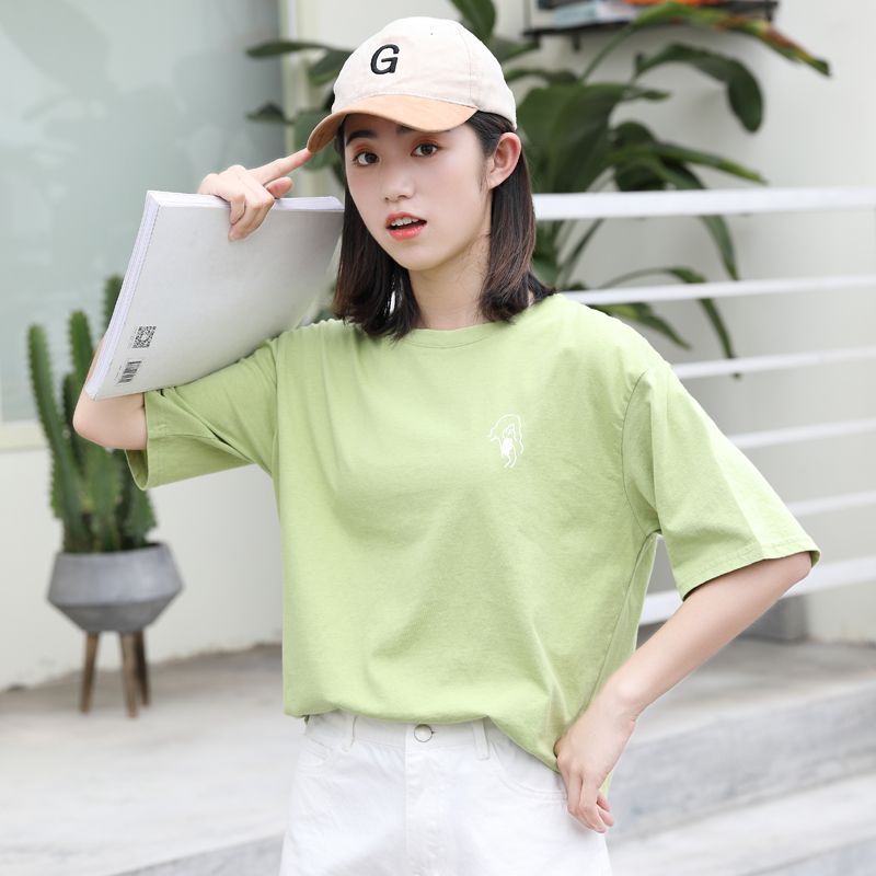 11月30日最新优惠抹茶绿短袖女夏2019新款纯棉t恤