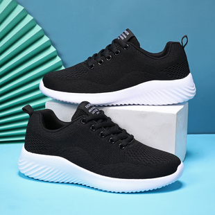 女装波鞋旅游妈妈工作鞋子软底轻便防臭百搭休闲黑色女士运动鞋土