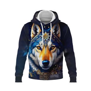 秋装3D印花精灵狼图个性潮宽松大码男士上衣休闲高弹长袖卫衣帽衫