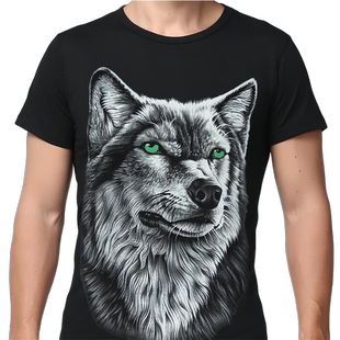 夏装全棉短袖t恤男3D狼头图案透气印花个性宽松大码欧美风潮流T恤