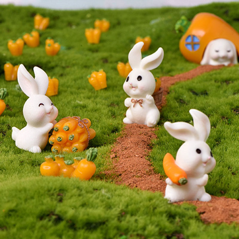 促销微景观小兔子摆件微观小动物创意手工迷你栅栏围墙白菜小萝卜