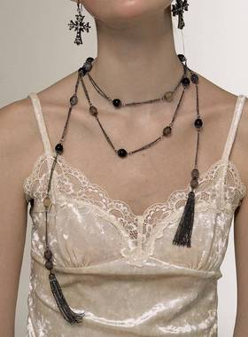 夏日覆古围脖式流苏水晶缠绕项炼多层戴毛衣炼 炼 小众轻奢