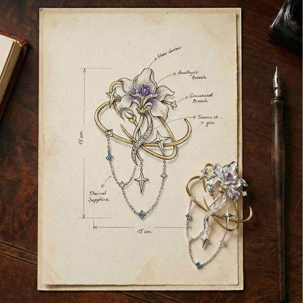 「清芷」满钻鸢尾花流苏胸针精致高端新中式花卉衬衫西装大衣别针