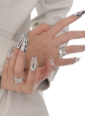 戒指穿戴甲流动液手工暗黑风金属指甲戒指可拆甲穿戴甲戒指指尖穿