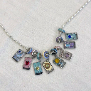 「命运之轮」太阳爱心塔罗牌吊坠项链滴釉新款小众送礼物锁骨链女