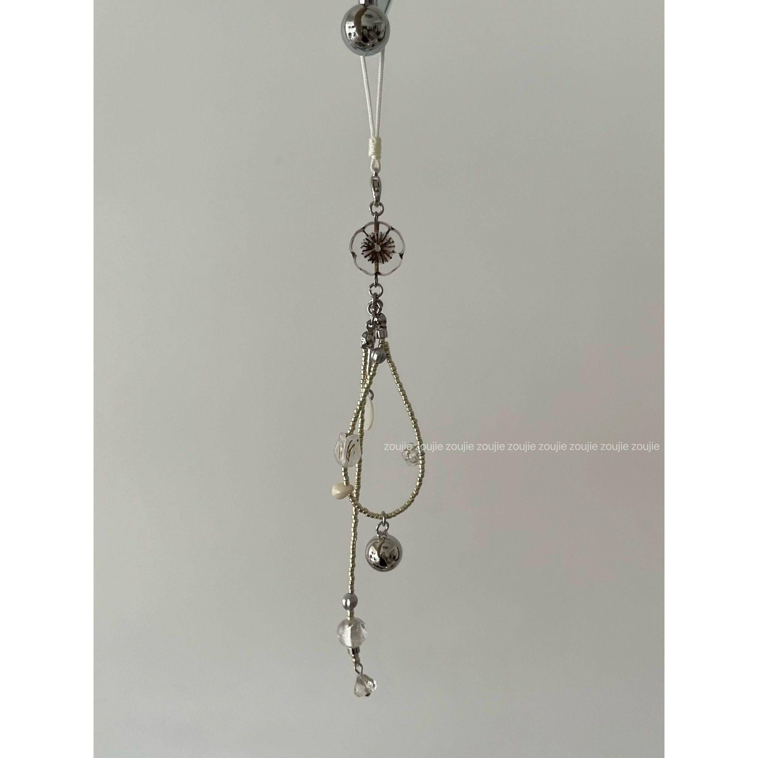 小物系列——捷克琉璃花原创设计手工串珠挂件手机炼银色夏