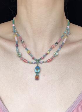 原创春之序曲捷克珠清新配色氛围感双层手工串珠小众项炼新