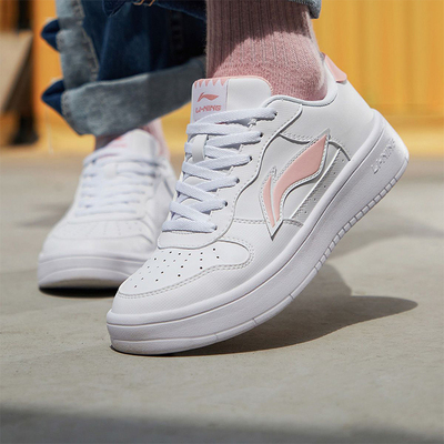 板鞋李宁女款小白鞋系带低帮