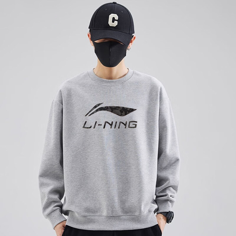 李宁秋季新款卫衣男士外穿圆领保暖运动服简约印花小众情侣外穿男