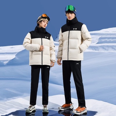 李宁火锅羽绒服短款女士2024冬季新款防泼水鸭绒保暖运动服厚外套