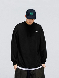 连帽套头衫 t恤上衣男装 休闲针织运动服 圆领宽松长袖 李宁卫衣男士