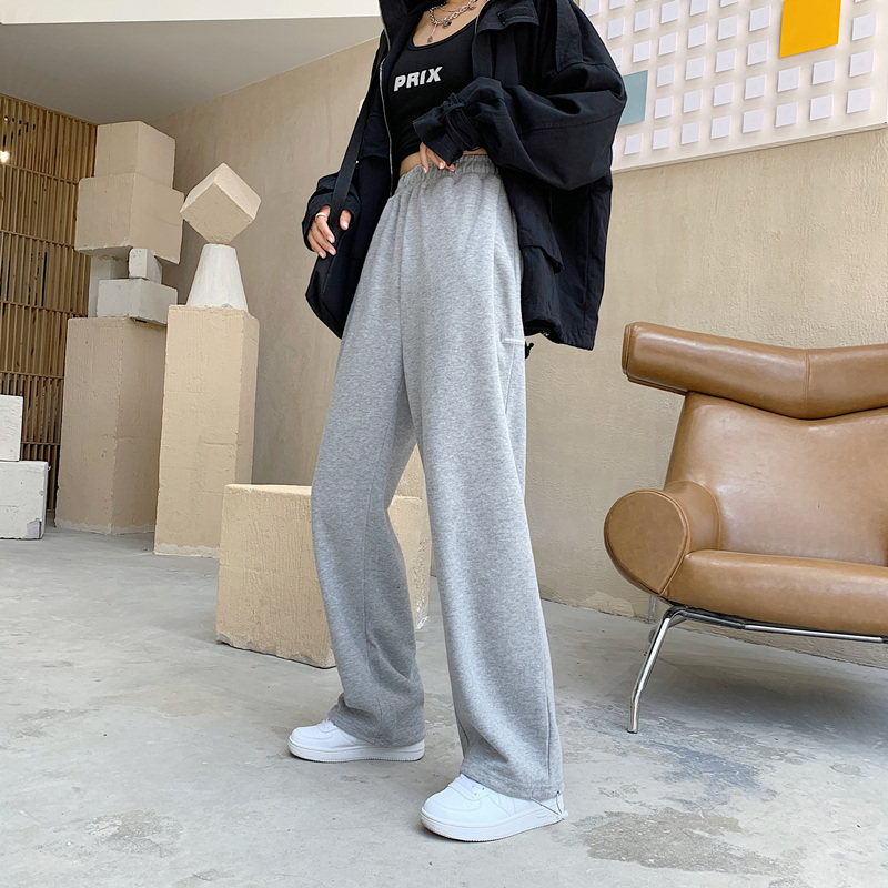 灰色运动裤女秋季高腰垂感宽松直筒显瘦束脚裤2020年新款休闲卫裤