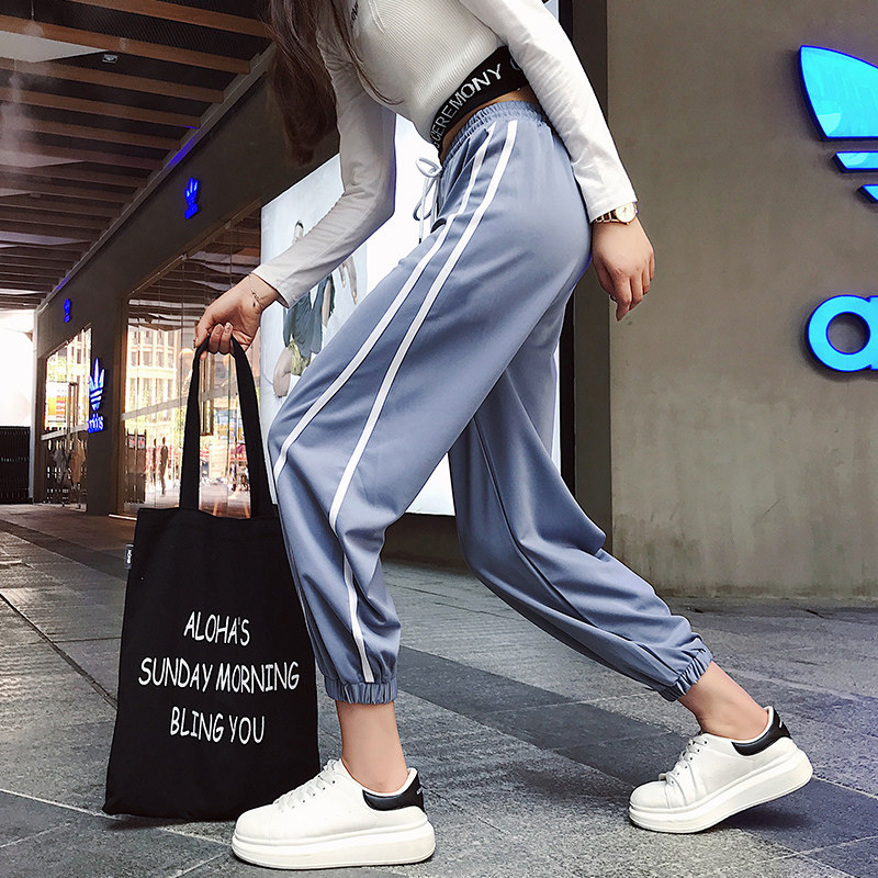 运动裤女初春秋2019新款ins潮韩版学生宽松束脚休闲显瘦百搭裤子