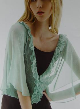 清仓IndexCeline雪纺连衣裙女夏季轻奢高级感气质名媛高端女神 绿