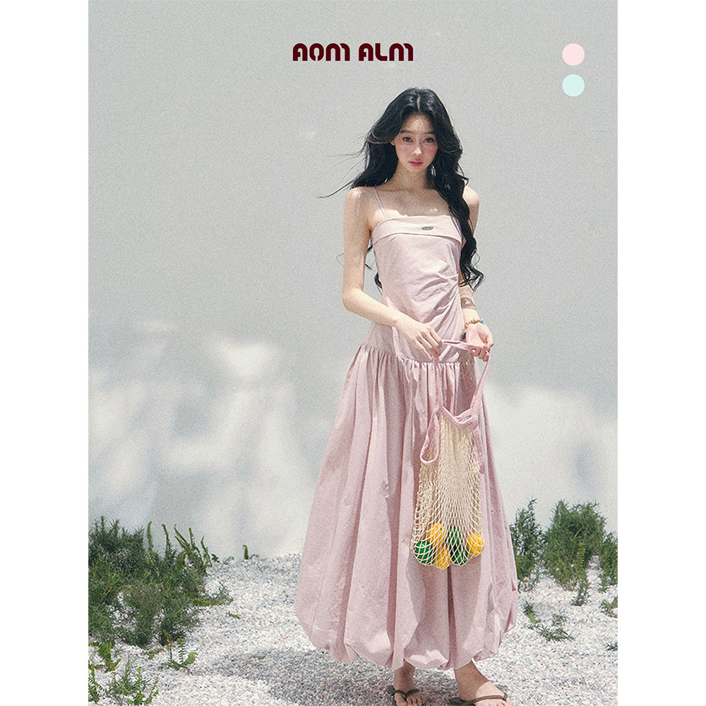 AOMALM少也眼"她路过花期"%御姐轻熟绝美吊带连衣裙女春花苞长裙