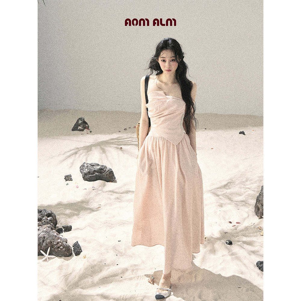 AOMALM少也眼"微醺的云霞"夏日法式绝美甜美抹胸连衣裙女夏季长裙
