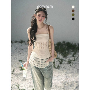 %法式 缝隙 针织镂空吊带T恤女春收腰纯欲上衣 存在 AOMALM少也眼