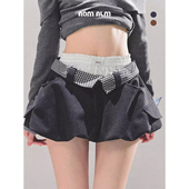 AOMALM少也眼 %miu系高知格子半身裙女冬a字花苞裙短裙 雪地足迹