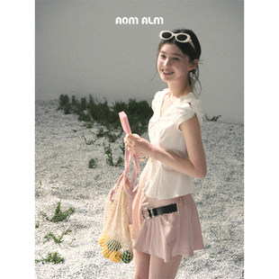 %法式 白 V领蕾丝白衬衫 女春泡泡袖 上衣 AOMALM少也眼 短款 触不到