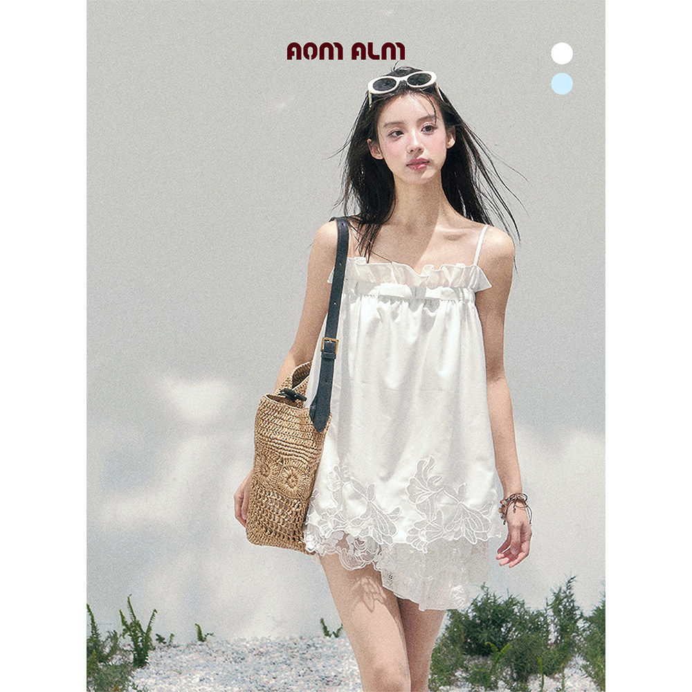 AOMALM少也眼"花束般的夏天"%#一字肩法式吊带蕾丝T恤女春娃娃衫
