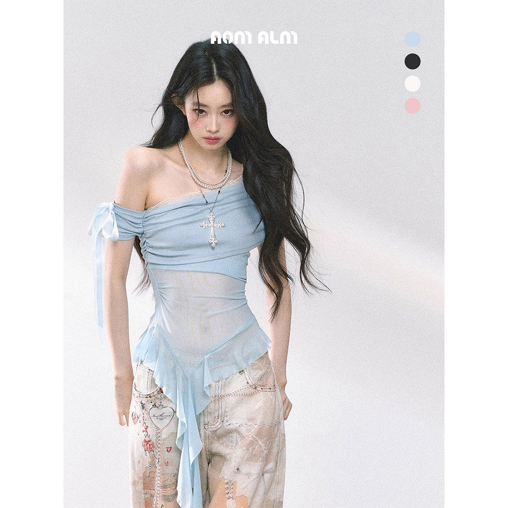 AOMALM少也眼"透感小心机"%#纯欲辣妹露肩短微透网纱T恤女夏上衣,女装/女士精品,T恤,淘宝优惠券,粉丝福利购,淘宝优惠卷